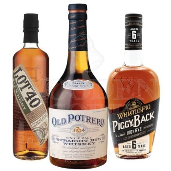 Old Potrero Straight Rye, Lot 40 Rye and WhistlePig PiggyBack Bundle